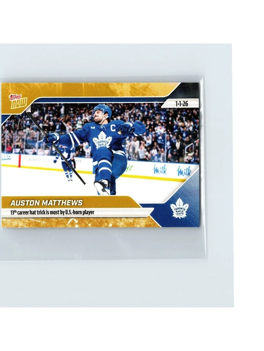 2025-26 Topps Now NHL - Auston Matthews #78 - Most US Hat Tricks - Gold Ice 1/1